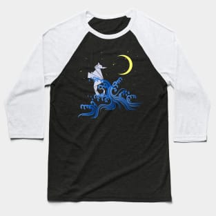 Origami seahorse with pattern, waves and moon Baseball T-Shirt